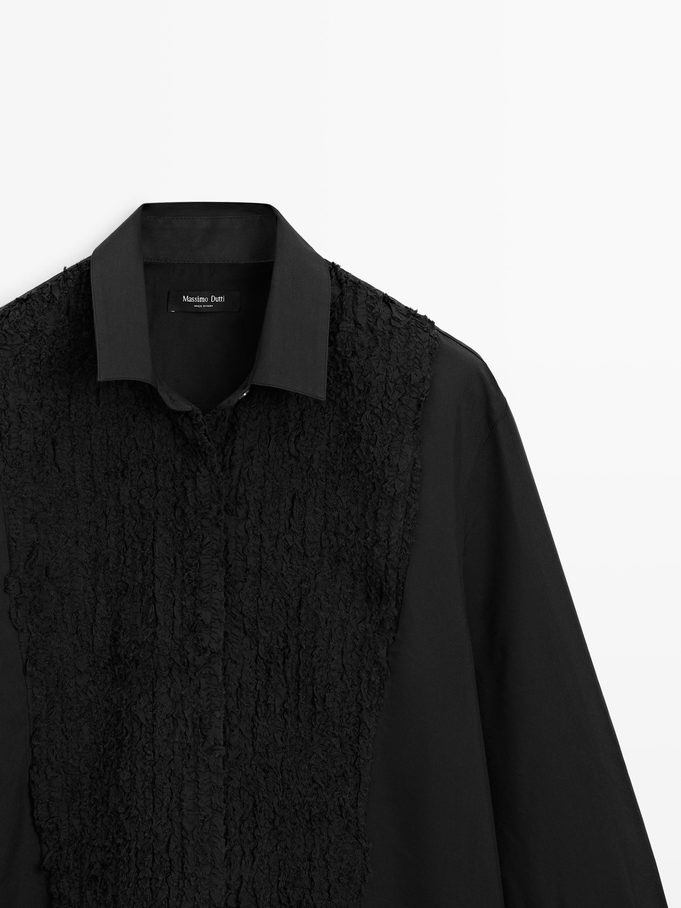 Bib front shirt with embroidered detail